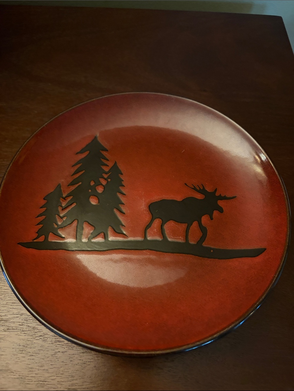Dennis East International Woodland Moose Salad (8.25”) Plates Burgundy set of 3